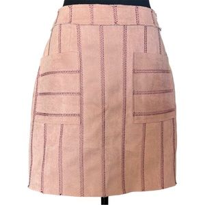 Pink Faux Suede Embroidered Mini Skirt with Pockets Medium Boho